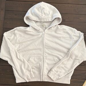 SKIMS Women's Cream Cropped Zip up Hoodie